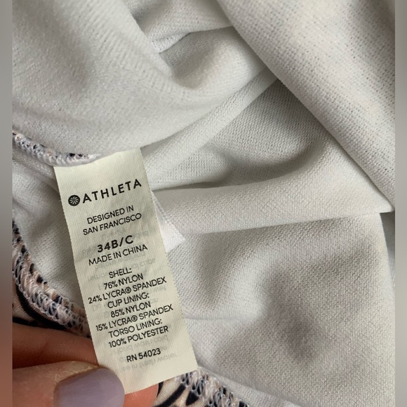 Athleta Paisley Print Ruched Tankini 34B/C Tan Cream Swimwear Top Vacation - Picture 9 of 11